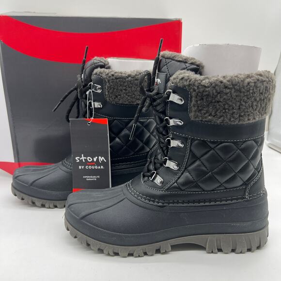 Cougar Waterproof Winter Boots Size 9W Black Quilt Carlisle Lace Up - Picture 7 of 11